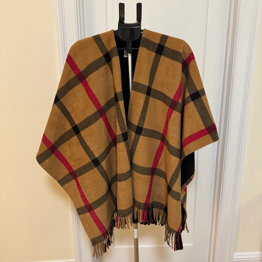 Tahari Plaid Fringe Shawl